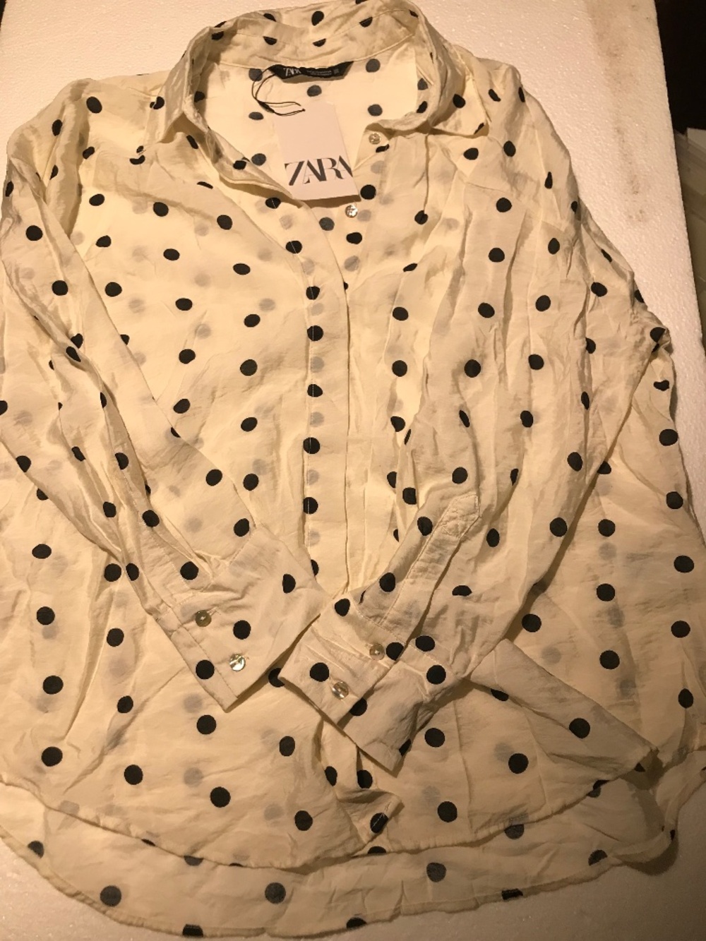ZARA polka dot blouse NWT M long sleeves wht blk